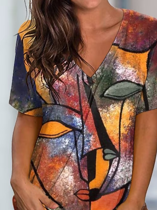 Weit Lässig Abstrakt V-Ausschnitt T-Shirt
