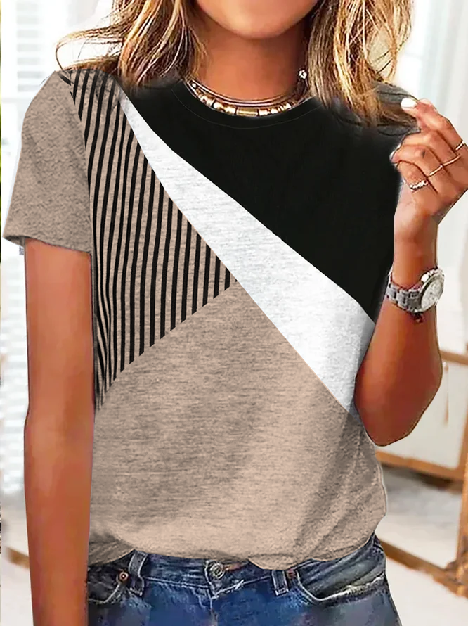 Jersey Lässig Gestreift T-Shirt