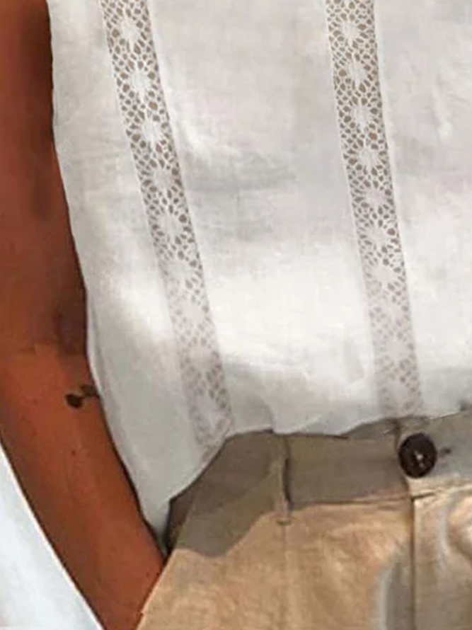 Leinen Weit Stehkragen Tanktop Oberteile