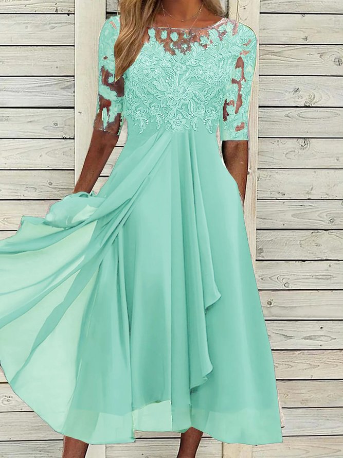 Damen  Abendkleid Lang Sommerkleid Halber Körper Spitze Elegante