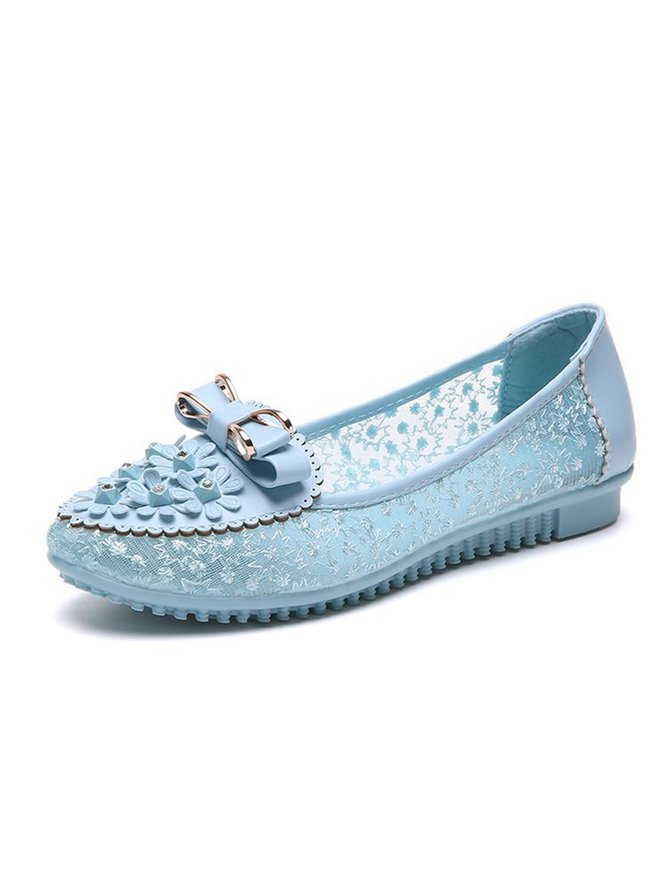 Elegant Abziehbilder Schleife Dekor Spitze Nahtverarbeitung Flach Schuhe