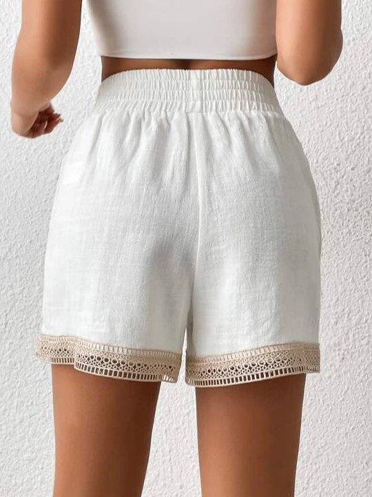 Leinen Leinen Unifarben Weit Shorts