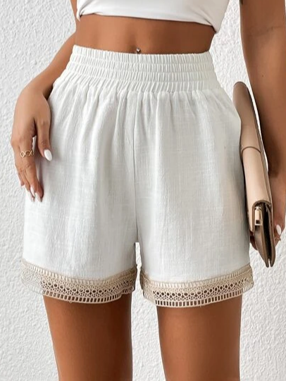 Leinen Leinen Unifarben Weit Shorts