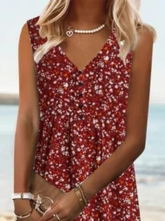 V-Ausschnitt Urlaub Geblümt Kleid