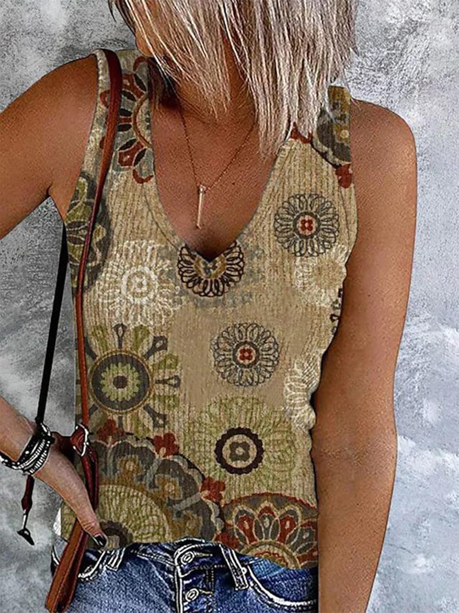 Damen V-Ausschnitt Ethnisch Tanktop Oberteile