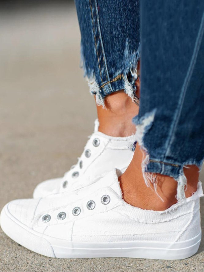 Damen Lässig Slip On Segeltuch Schuhe