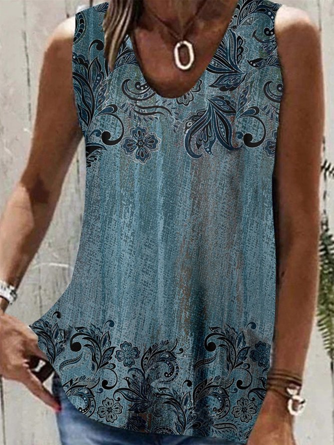 Retro Weit Geblümt Tanktop Oberteile