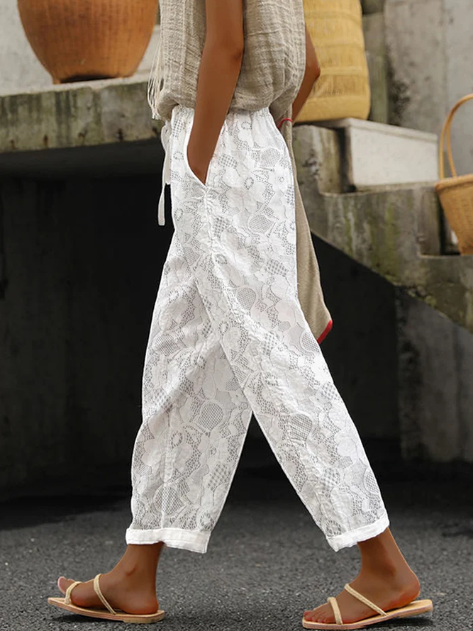 Damen Elegant Spitzennähte Freizeithose