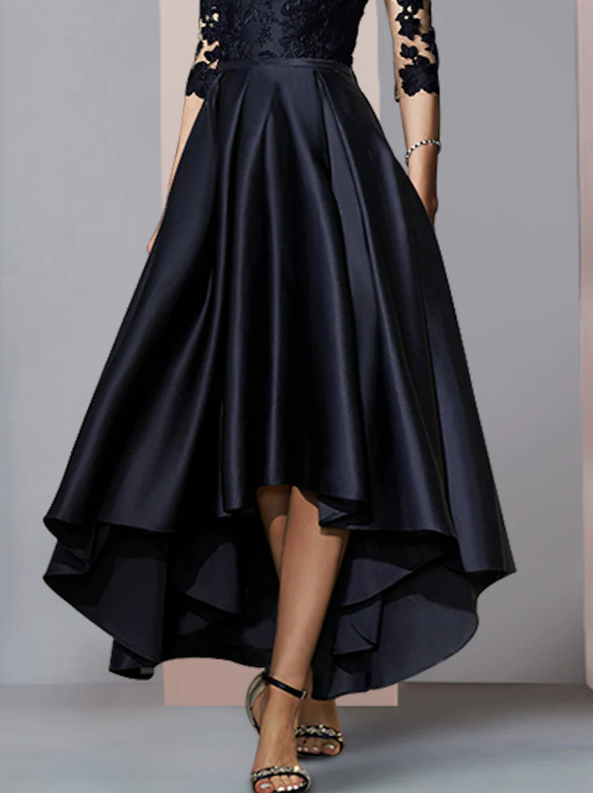 Elegant Spitze Unifarben U-Boot-Ausschnitt Abendkleid