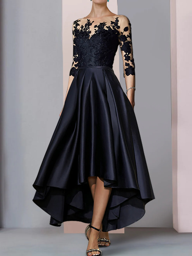 Elegant Spitze Unifarben U-Boot-Ausschnitt Abendkleid