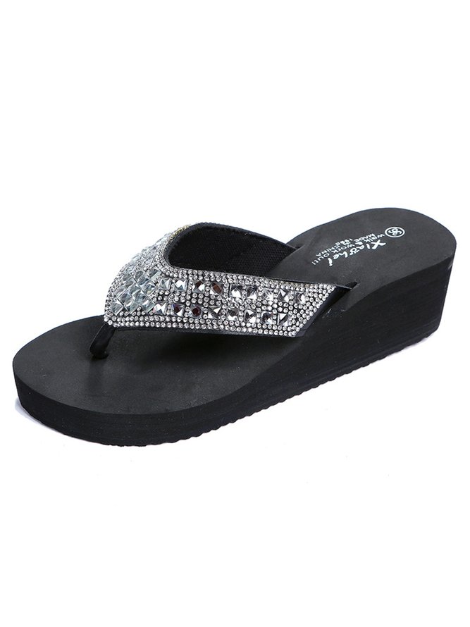 Strand Urlaub Strass Plateau Keil Zehentrenner