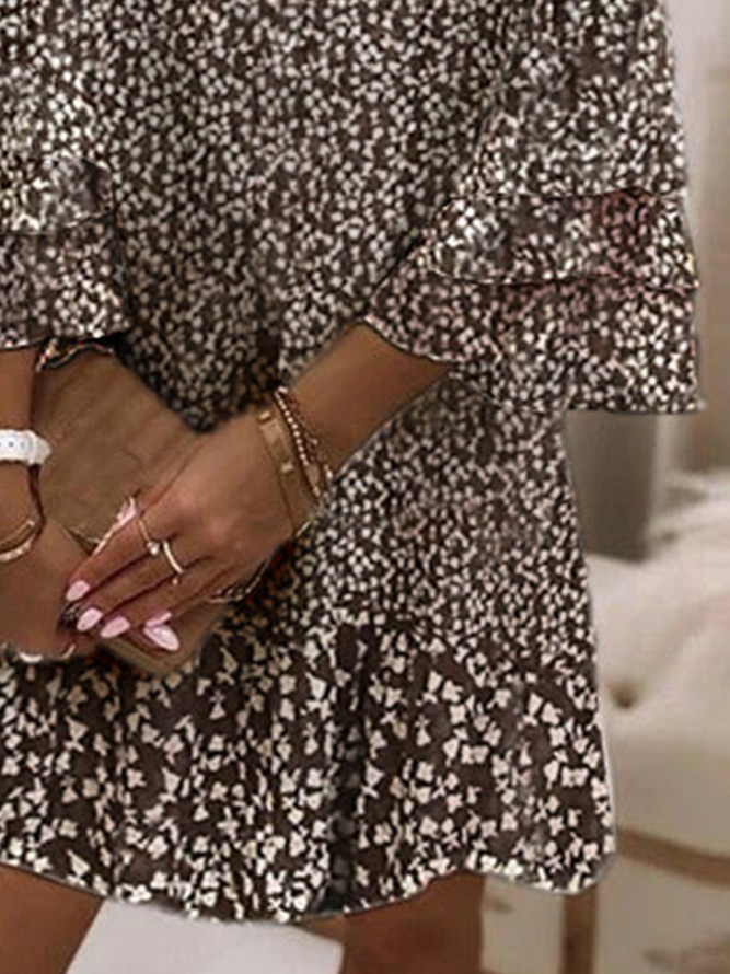 Weit Polka Dots Rüschenärmel Schulterfrei Urlaub Kleid