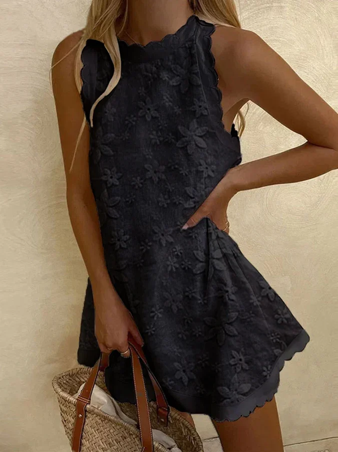 Damen Spitze Lässig Ärmellos Kleid