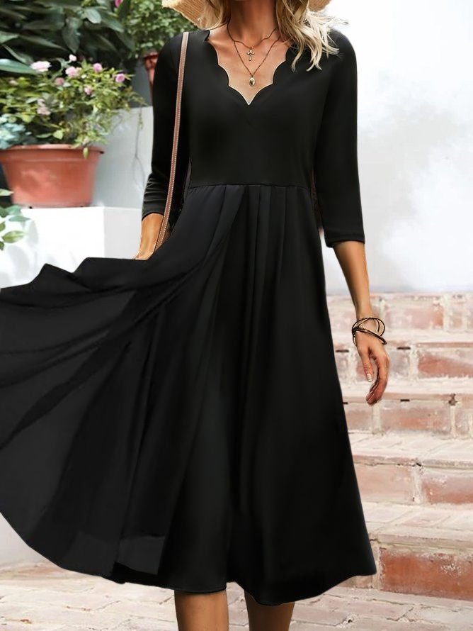 Elegant Schwarz V-Ausschnitt Schmal Passen Stricken Kleid