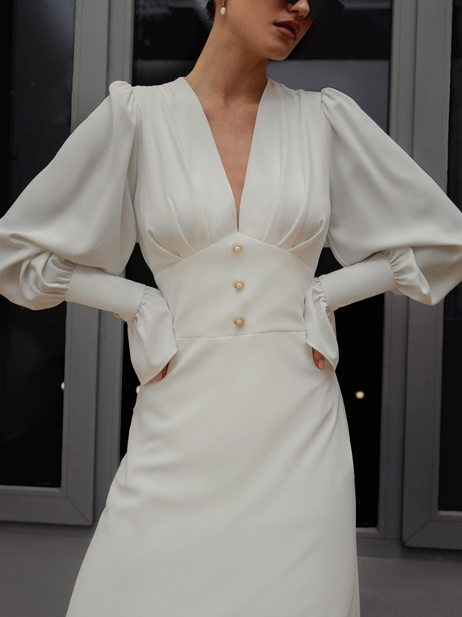Midikleid Mit Plissiert Mieder und voluminös Manschetten