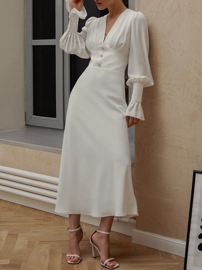 Midikleid Mit Plissiert Mieder und voluminös Manschetten