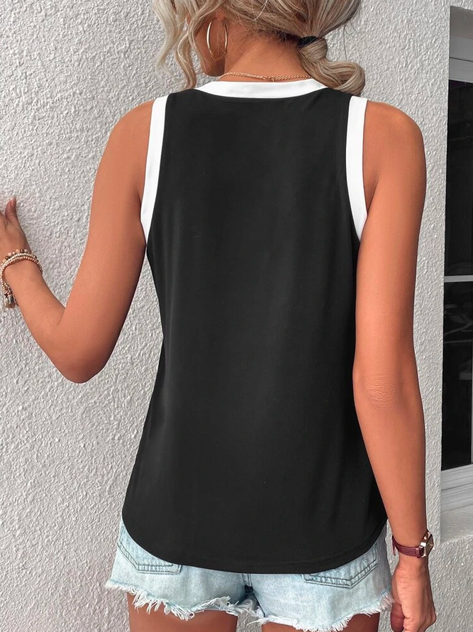 Lässig Geblümt Weit V-Ausschnitt Farbblock Tanktop Oberteile