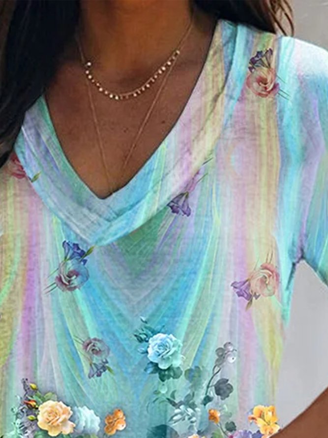 Regenbogen Blumenmuster Damen T-Shirt