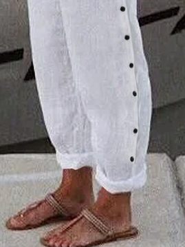 Geknöpft Leinen Weit Unifarben Hose