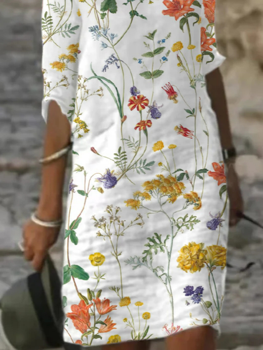 Geblümt Lässig Stehkragen Kleid