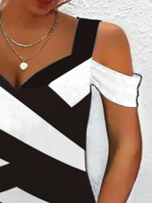 Farbblock Lässig V-Ausschnitt Gestrickt Sommer Kleid