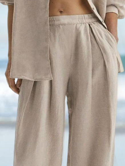 Leinen Baumwolle Leinen Unifarben Weit Sommer Hose