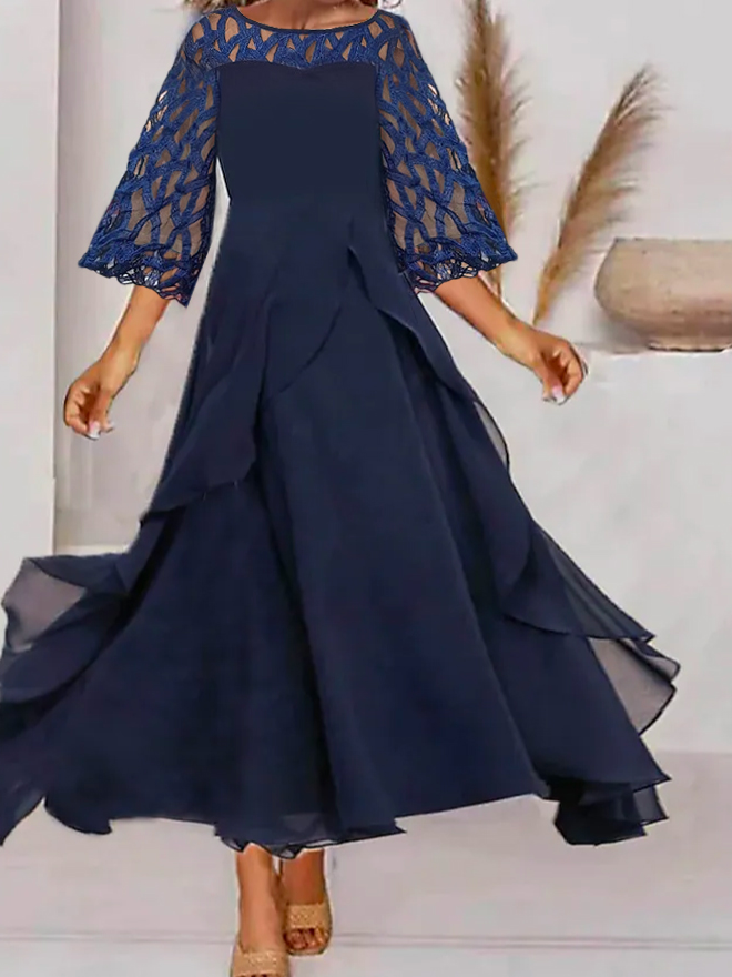Spitze Rundhals Urban Chiffon Abendkleid