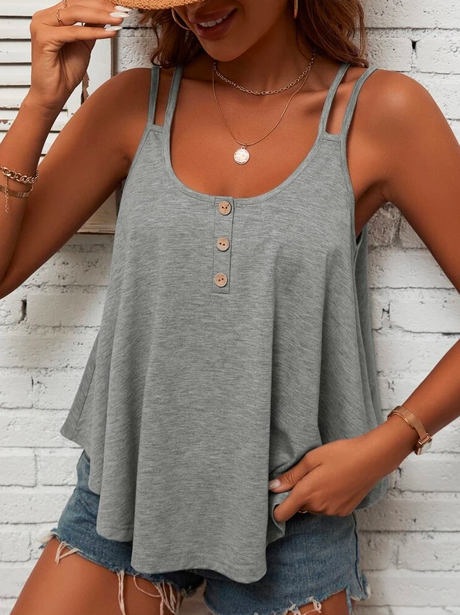 Spaghettiträger Weit Lässig Knopf Detail Tanktop Oberteile