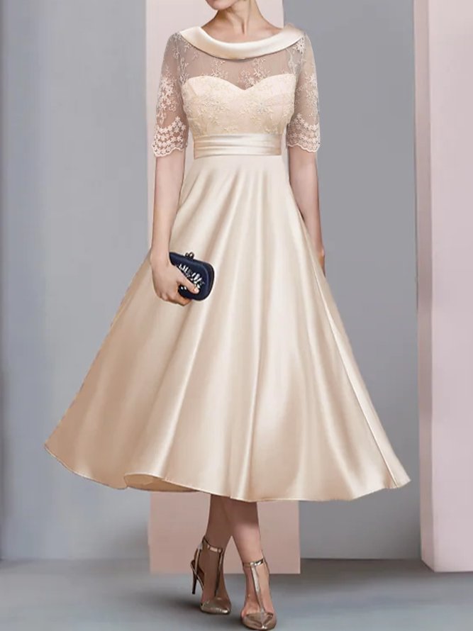 U-Boot-Ausschnitt Satin Spitze Elegant  Abendkleid