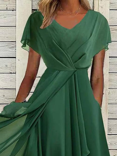 V-Ausschnitt Elegant Chiffon Unifarben Kleid