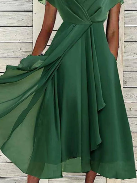 V-Ausschnitt Elegant Chiffon Unifarben Kleid