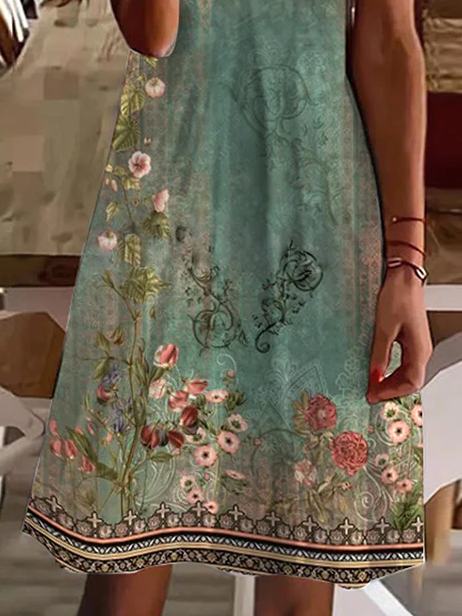 Asymmetrisch Weit Geblümt Freizeitkleid