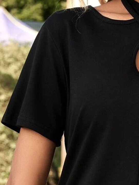 Unifarben Lässig Neckholder Ausgehöhlt T-Shirt
