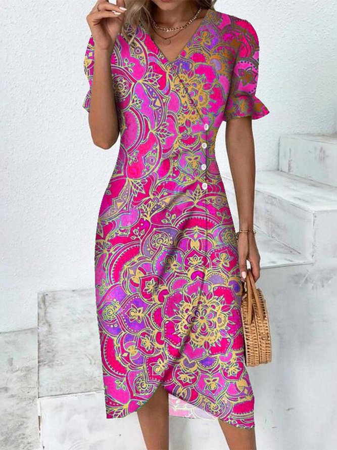 Ethnisch V-Ausschnitt Elegant Kleid