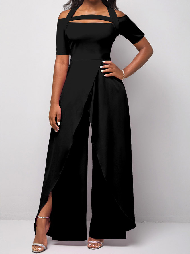 Kurzarm Schulterfrei Schwarz Jumpsuit