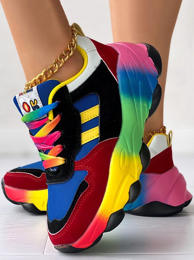 Atmungsaktiv Farbblock Nahtverarbeitung Schnürung Plateau Sneakers