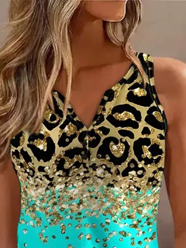 Leopard  Lässig V-Ausschnitt Tanktop Oberteile