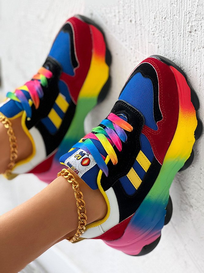 Atmungsaktiv Farbblock Nahtverarbeitung Schnürung Plateau Sneakers