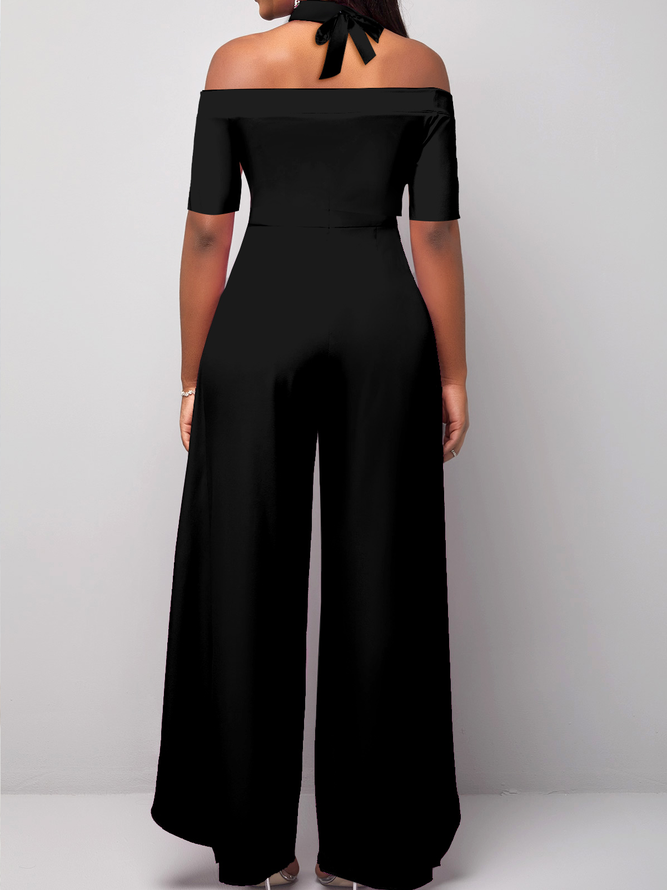Kurzarm Schulterfrei Schwarz Jumpsuit