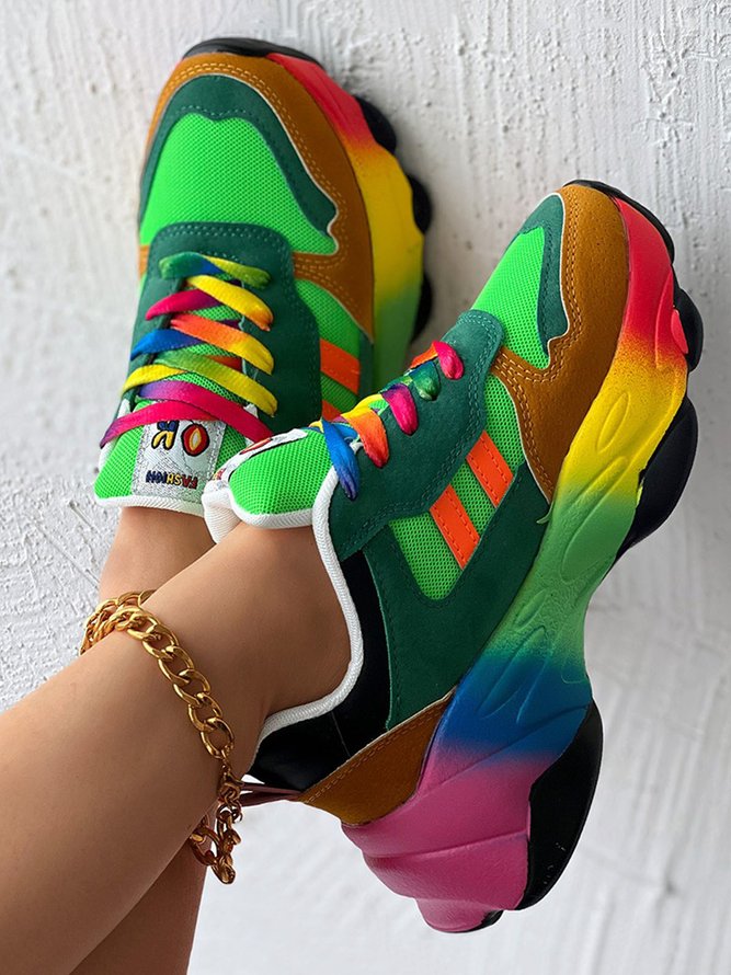 Atmungsaktiv Farbblock Nahtverarbeitung Schnürung Plateau Sneakers