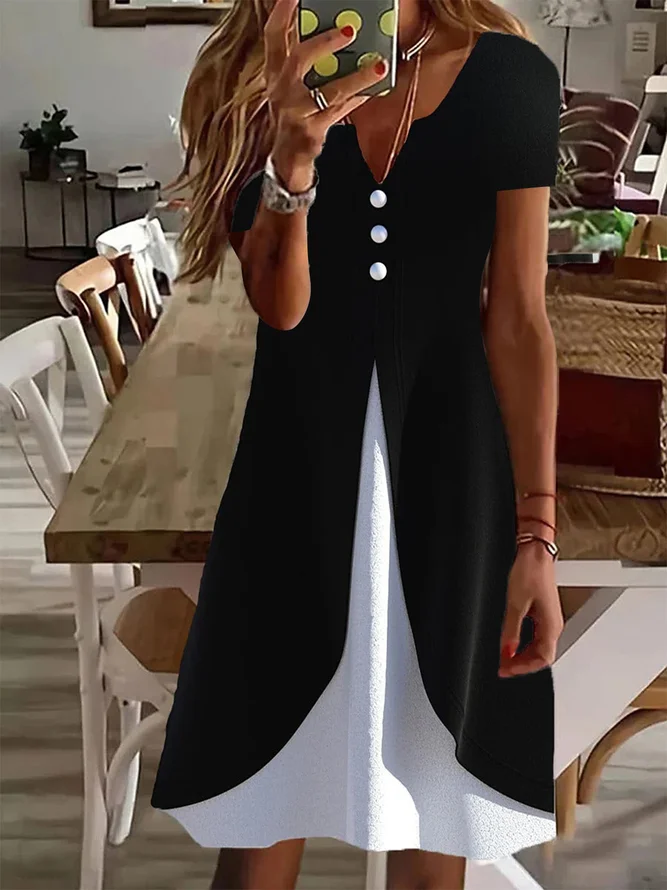 Lässig Weit Farbblock Spotten Zweiteiliges Kleid
