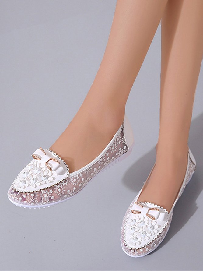 Elegant Abziehbilder Schleife Dekor Spitze Nahtverarbeitung Flach Schuhe