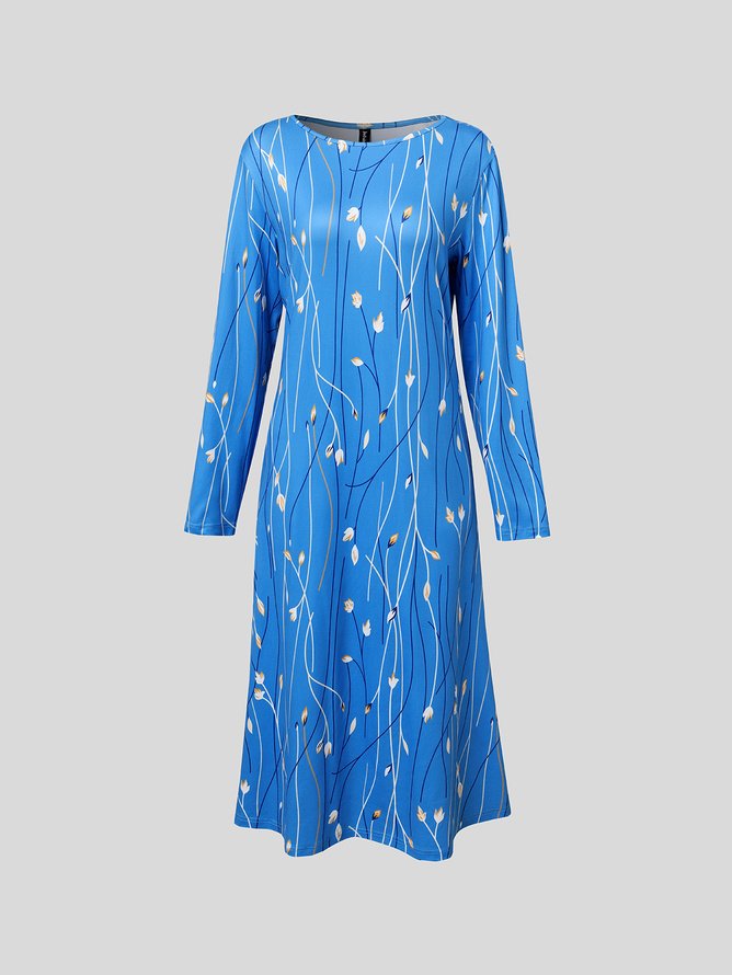 Damen Lässig Geblümt Herbst Täglich Regelmäßige Passform Langarm T-Shirt Kleid Regelmäßig Regelmäßig Größe Kleider