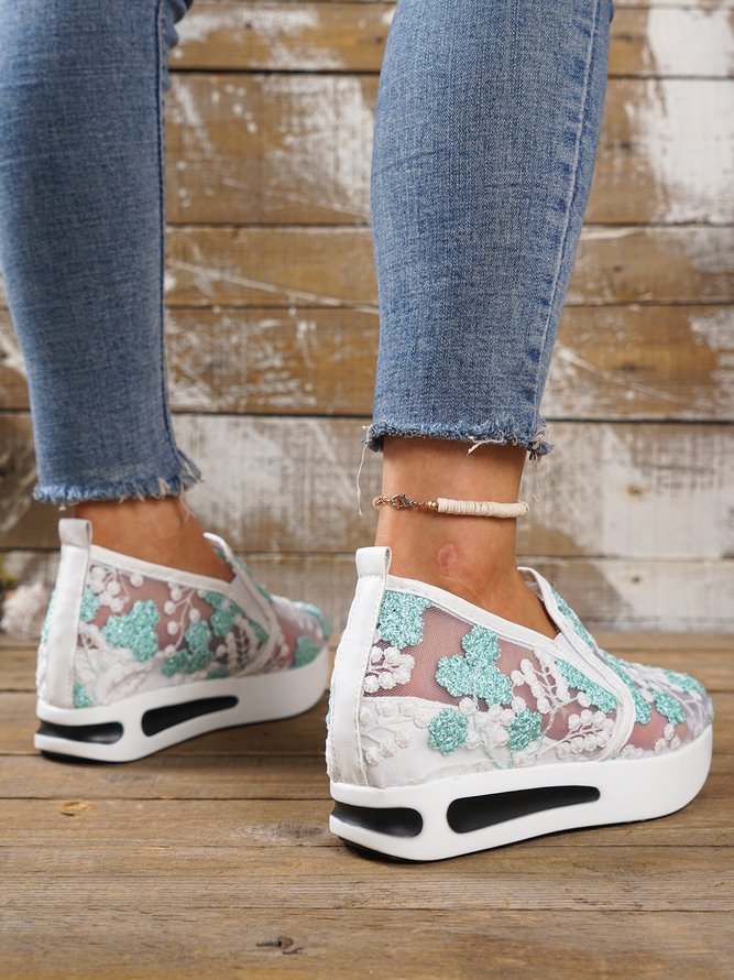 Geblümt Stickerei Atmungsaktiv Schier Mesh Sneakers