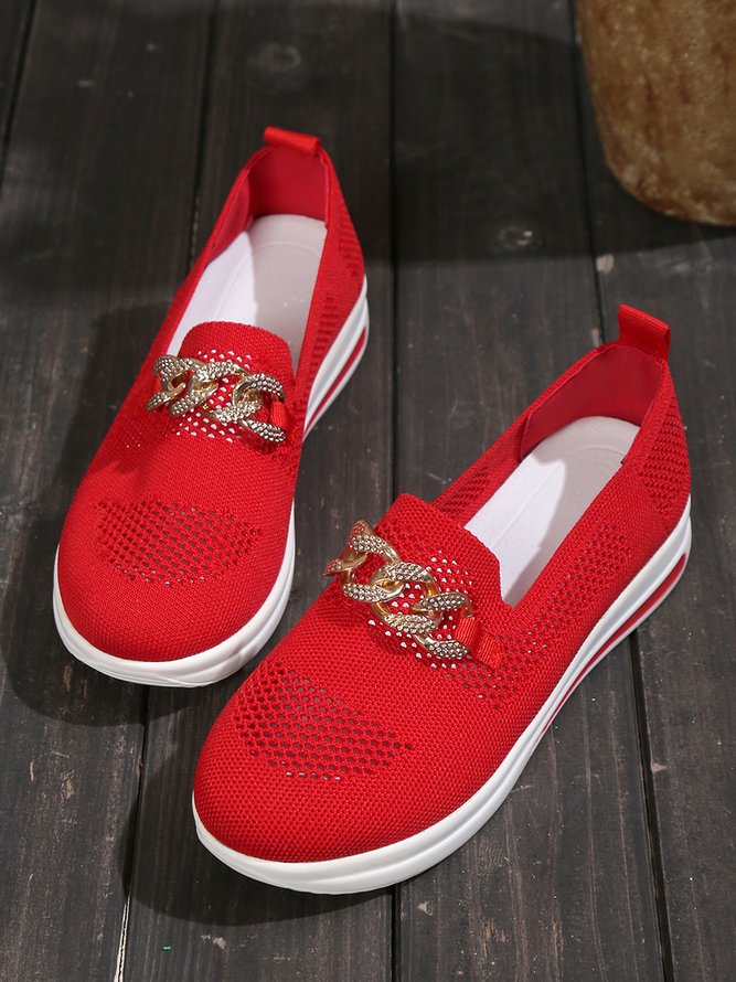 Damen Strass Kette Atmungsaktiv Slip-On Sneakers