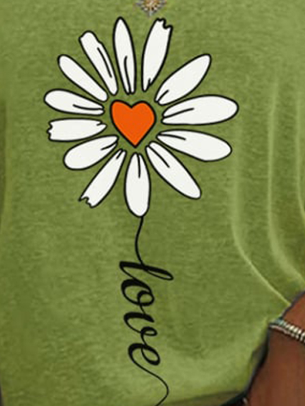 Damen Gänseblümchen Print V-Ausschnitt T-Shirt