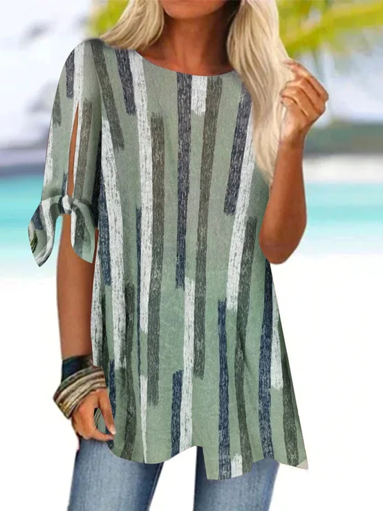 Geometrisch Rundhals Weit Lässig Bluse