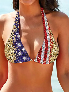 V-Ausschnitt Print Amerika-Flagge Lässig Bikini