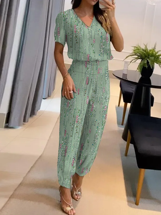 Damen Lässig Gestreift Regelmäßige Passform Jersey Zweiteiliges Set
