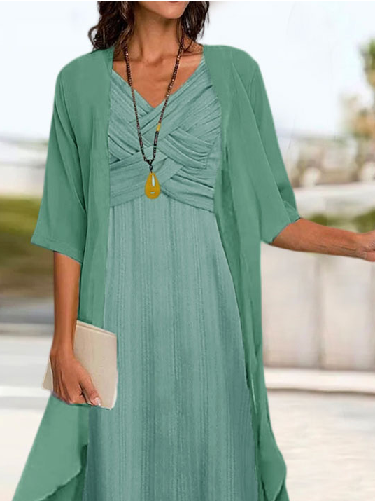 Damen Zwei Stücke Kleid Set Freizeitkleid Kleid Set Täglich Urlaub Fashion Elegant Knoten an der Front Midikleid